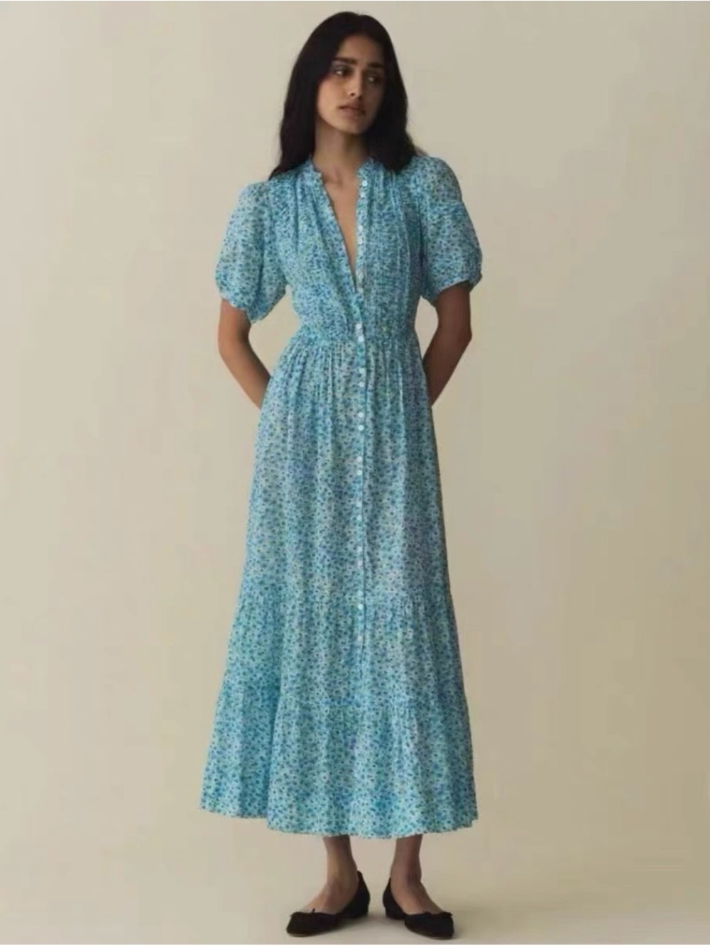 DOEN Haleigh Dress blue Floral Button-Front Maxi Dress M